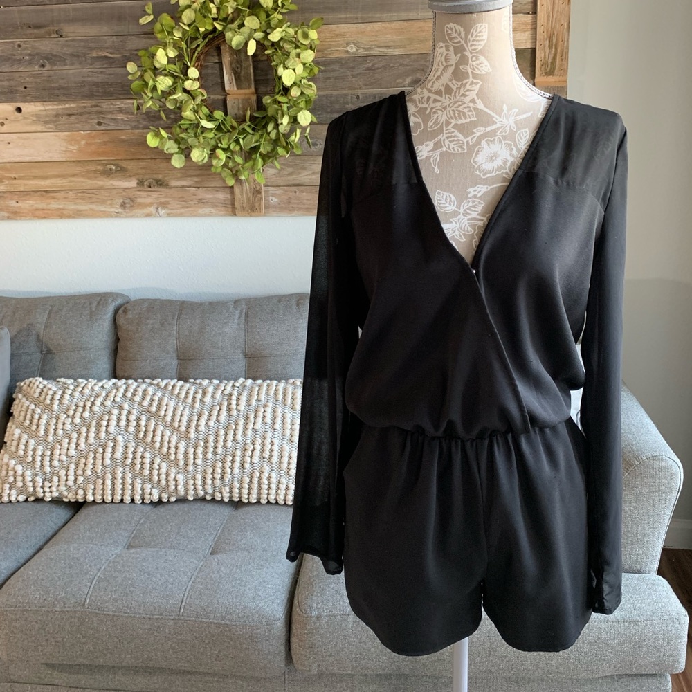 Lulus Surplice Long Sheer Sleeve Romper - Picture 1 of 9